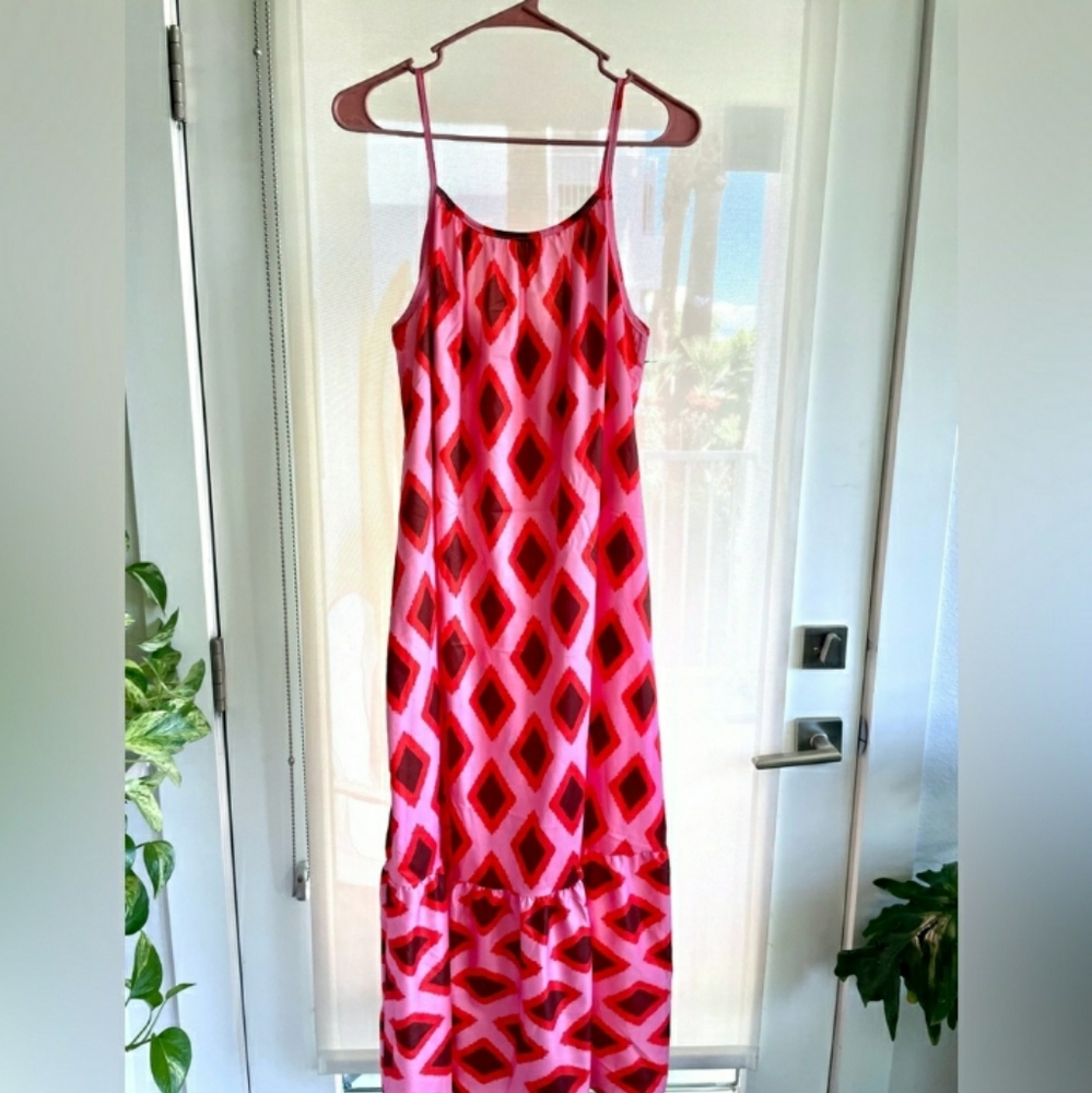 BOHEMIAN RED & PINK ARGYLE PRINT MAXI DRESS NWT - Picture 11 of 13